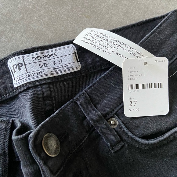 NWT Free People black denim button front jeans. Size 27. - Picture 6 of 8